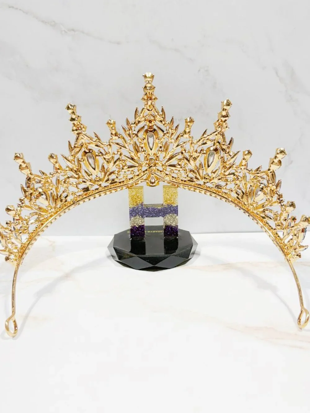 Navy blue tiara, Gold Crystal Crown, Rhinestone Tiara, Formal crown headpiece